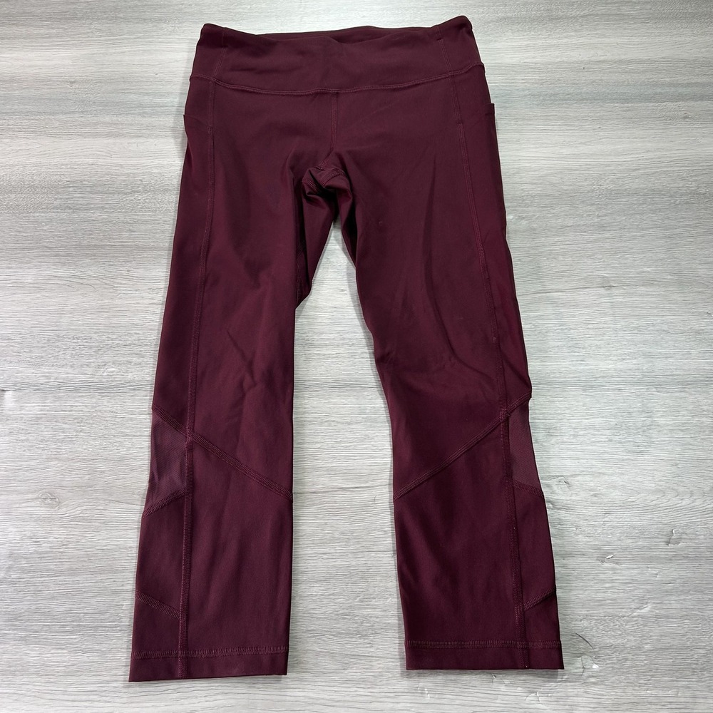 Lululemon Pants Womens 6 Burgundy‎ High Rise Align Crop Mesh Panel Athletic Yoga